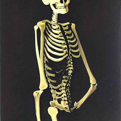 Image similar to painting of a black skeleton by Rene Lalique