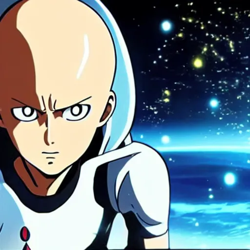 Image similar to saitama\'s punch in space creating portal to a new dimension, high quality anime