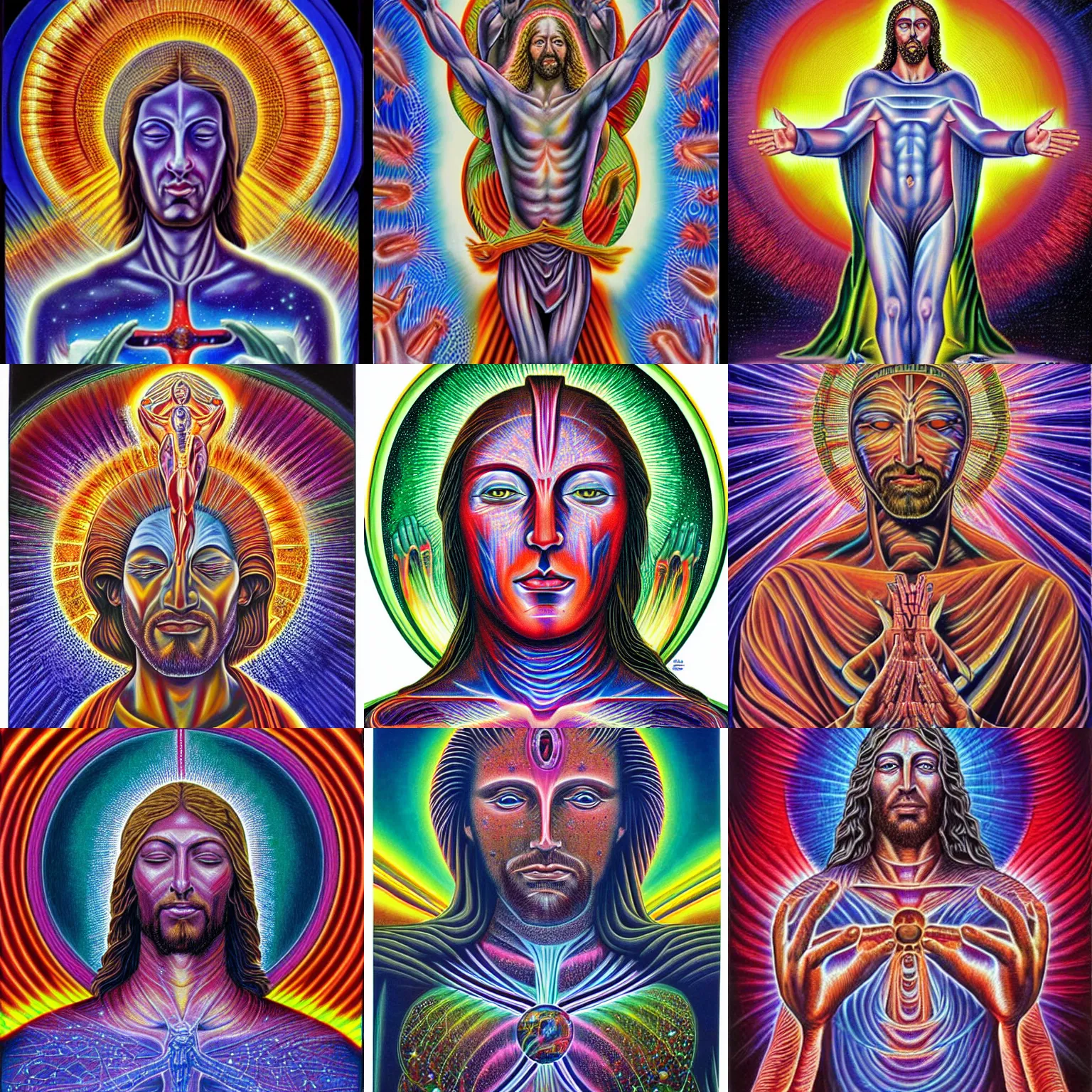 Image similar to cosmic christ by alex grey