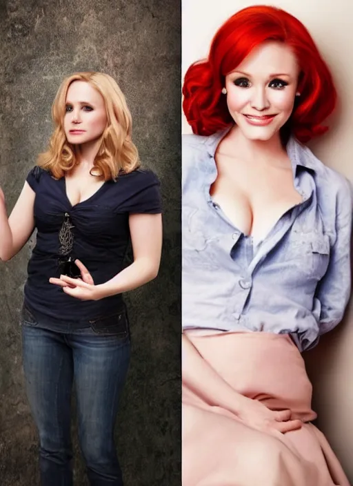 Image similar to photograph of a combination of kristen bell and christina hendricks