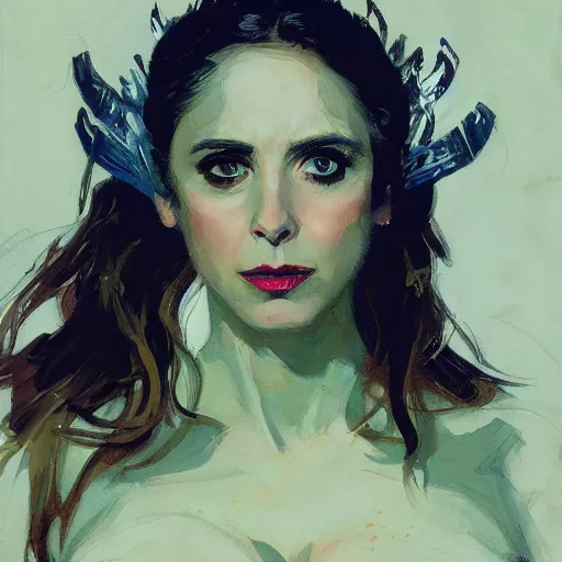 Prompt: alison brie as loki, intricate, elegant, highly detailed, greg manchess, mucha, liepke, ruan jia, jeffrey catherine jones, ridley scott