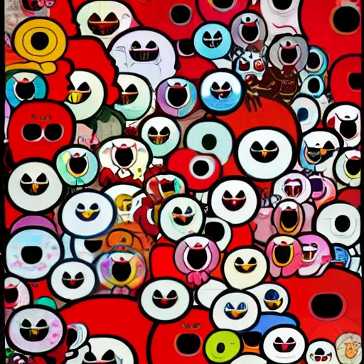 Prompt: red cartoon demons in a takashi murakami art style