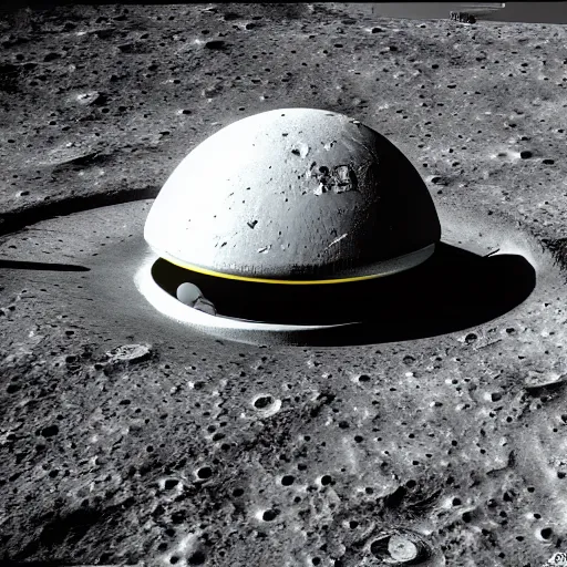 Image similar to photograph alien spaceship ruin on the moon, earth is visible, 4k
