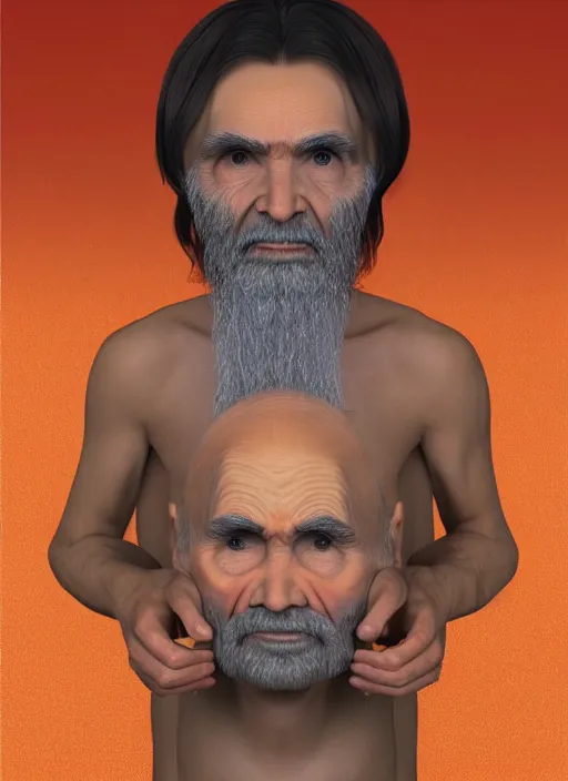 Image similar to 3 d render by alex grey depicting charles manson wearing a corn costume, 8 k, blender, wayne thiebaud brushstrokes