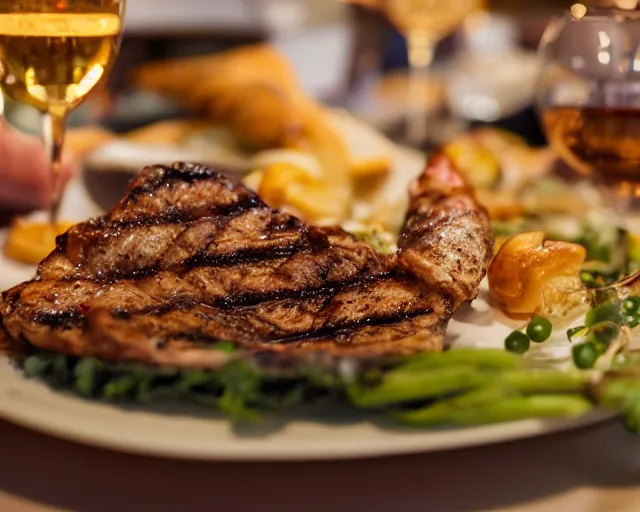 Prompt: 8 5 mm food photography of large grilled eyes at a restaurant with dof and bokeh and wine glasses out of focus in the background. highly detailed 8 k. intricate. lifelike. soft diffused light. nikon d 8 5 0.