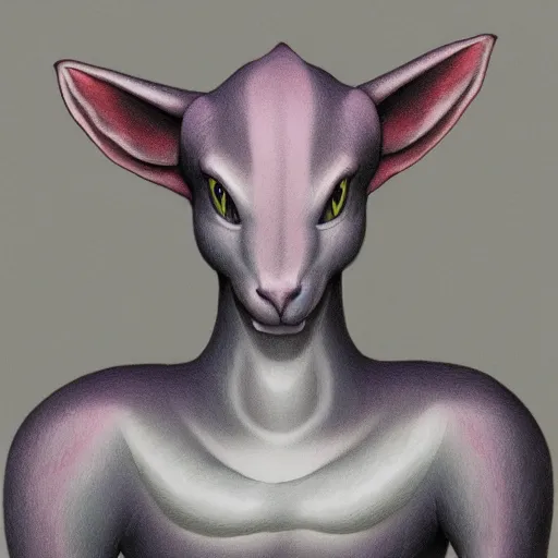 Image similar to a portrait of mewtwo, in the style of wayne barlowe