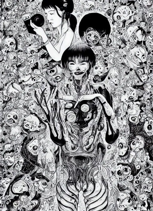 Image similar to junji ito and james jean artwork