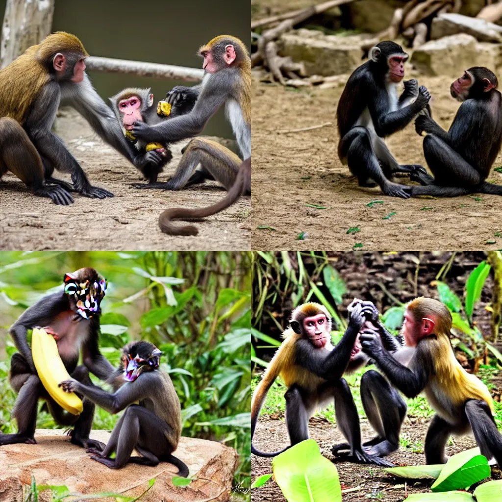 Prompt: monkeys fighting over the last banana