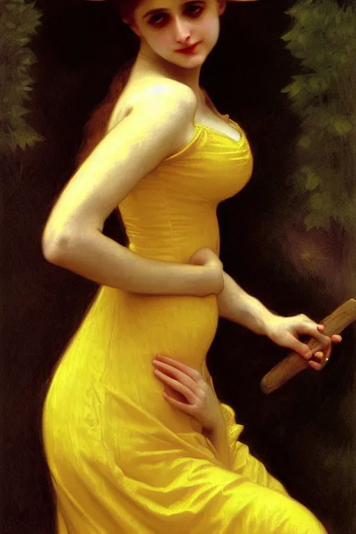 Image similar to victorian vampire in yellow dress, painting by rossetti bouguereau, detailed art, artstation