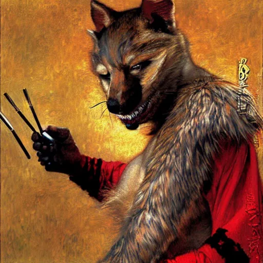 Image similar to furry male splinter ninja mutant wearing a red kimono hairy furry body furry arms feet. highly detailed painting by gaston bussiere craig mullins jc leyendecker gustav klimt artgerm greg rutkowski