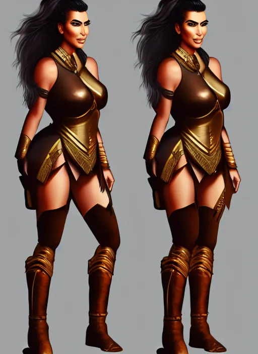 Image similar to kim kardashian as a warrior princess, full body, concept art, rim lighting, stanley lau, detailed, sharp focus, trending on artstation