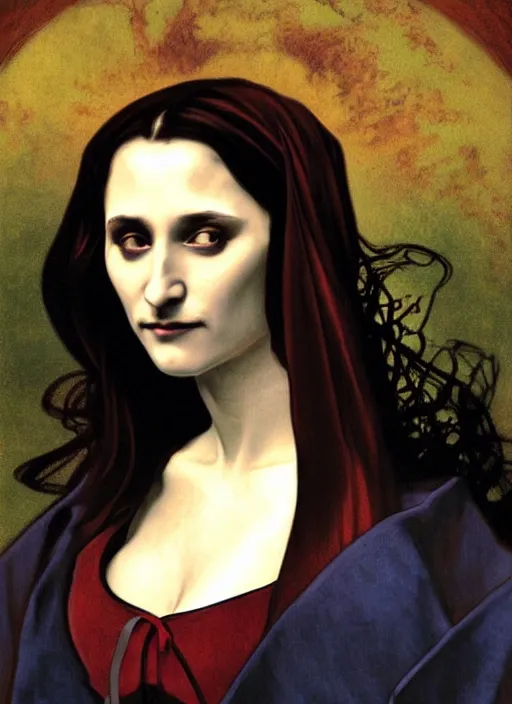 Prompt: Dracula as Monalisa, mystical, fantasy, intricate, elegant, highly detailed, digital painting, 4k, HDR, concept art, smooth, sharp focus, illustration, art by alphonse mucha,artgerm, H R Giger