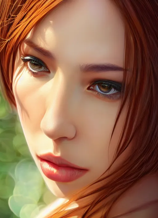 Image similar to photo of a gorgeous female in the style of stefan kostic, realistic, half body shot, sharp focus, 8 k high definition, insanely detailed, intricate, elegant, art by stanley lau and artgerm, extreme bokeh foliage