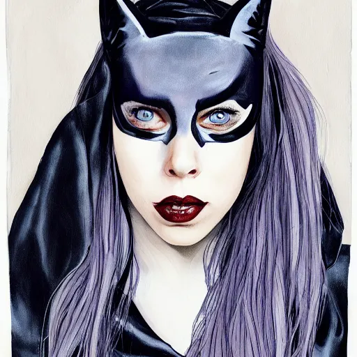 Prompt: A portrait of Billie Eilish as Catwoman