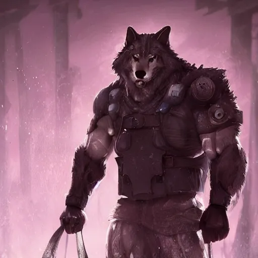 Image similar to strong muscular anthropomorphic wolves, wearing techwear at a car wash, fantasy character art, artstation, 4k