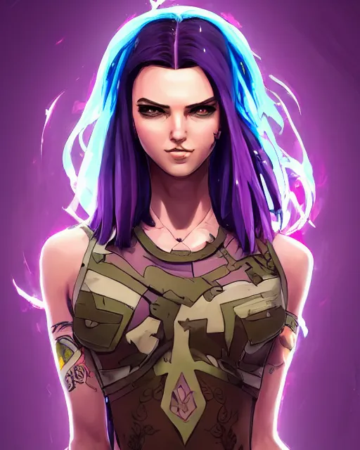 Image similar to beautiful female purple hair tattoo symmetrical face eyes full length fantasy art apex fortnite Video game icon, 2d game art gta5 cover , official fanart behance hd artstation by Jesper Ejsing, by RHADS, Makoto Shinkai and Lois van baarle, ilya kuvshinov, rossdraws