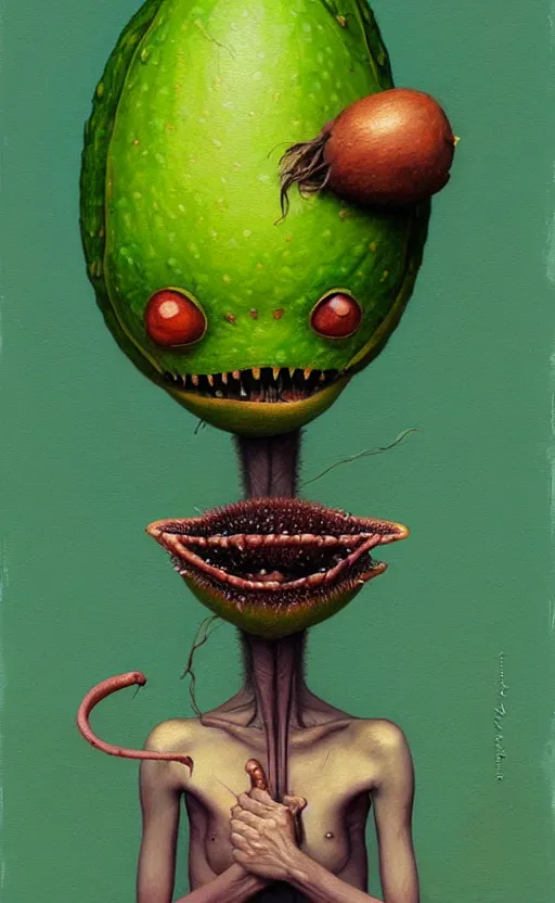 Image similar to anthro avocado creature painting by chiara bautista, beksinski and norman rockwell and greg rutkowski weta studio, and lucasfilm