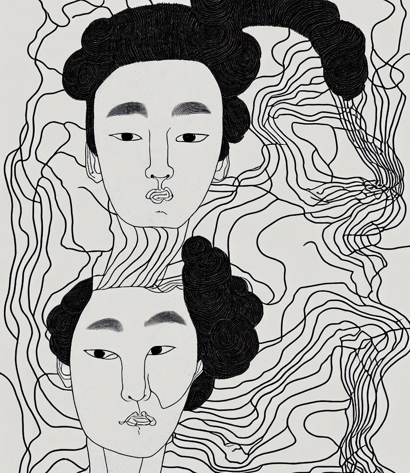 Prompt: detailed line art portrait of sun yatsen, inspired by egon schiele. caricatural, minimalist, bold contour lines, musicality, soft twirls curls and curves, confident personality, raw emotion