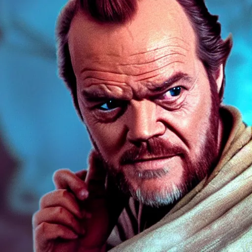 Image similar to jack nicholson as obi wan kenobi in star wars episode 3, 8k resolution, full HD, cinematic lighting, award winning, anatomically correct