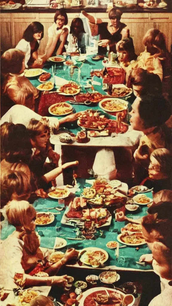 Image similar to occult satanic food ritual, 1 9 6 0 s food magazine photo, kodachrome