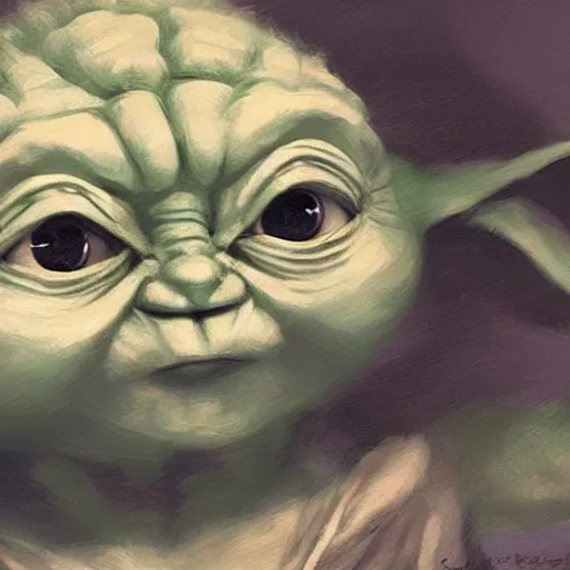 Prompt: portrait of a female baby yoda, artwork by guy denning and charlie bowater,