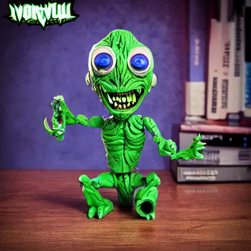 Prompt: voroni monster stop motion vinyl action figure, plastic, toy, butcher billy style