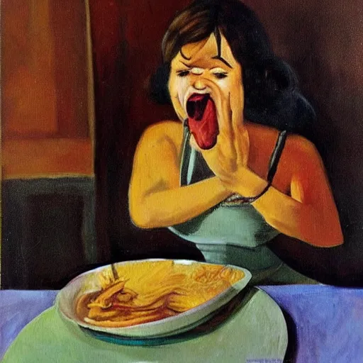 Image similar to a Picaso's painting about a women eating, hyperdetailed, award winner