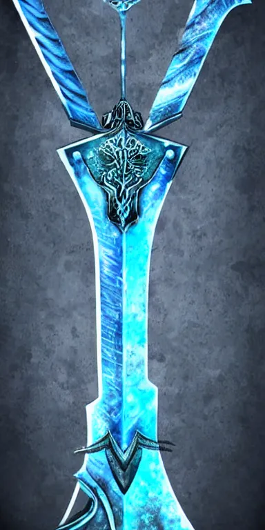 Image similar to glacier warrior sword blade, blue snow theme sword blade, fantasy sword of warrior, armored sword blade, glacier coloring, epic fantasy style art, fantasy epic digital art, epic fantasy weapon art