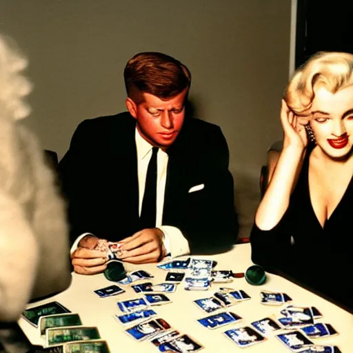 Image similar to marilyn monroe and jfk playing yu - gi - oh with dual disks