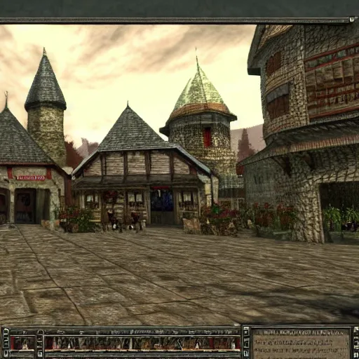 Prompt: Render of a front of Polish shop Żabka, screenshot from game The Elder Scrolls III: Morrowind (2002)