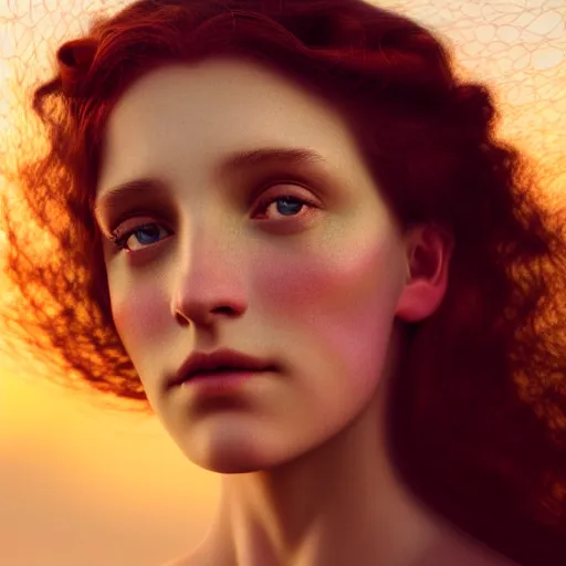 Image similar to photographic portrait of a stunningly beautiful renaissance art nouveau female in soft dreamy light at sunset, contemporary fashion shoot, by edward robert hughes, annie leibovitz and steve mccurry, david lazar, jimmy nelsson, breathtaking, 8 k resolution, extremely detailed, beautiful, establishing shot, artistic, hyperrealistic, beautiful face, octane render