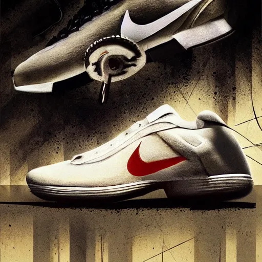 Image similar to hitler!!!!!, advertises nike sneakers, hyperrealism, sharp focus, 4 k resolution, ultra detailed, style of ron cobb, adolf hiremy - hirschl, syd mead, ismail inceoglu, rene margitte