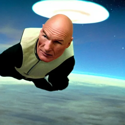 Image similar to Captain Picard jumping from the Starship enterprise