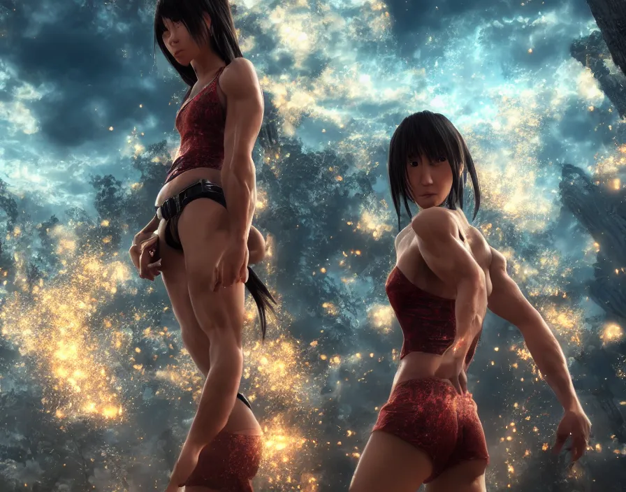 Image similar to ultra muscle like giga chad beautiful japanese girl, beautiful texture, beautiful graphics, fantasy artwork, very beautiful scenery, hd, hdr, ue 5, ue 6, unreal engine 5, cinematic 4 k wallpaper, 8 k, ultra detailed