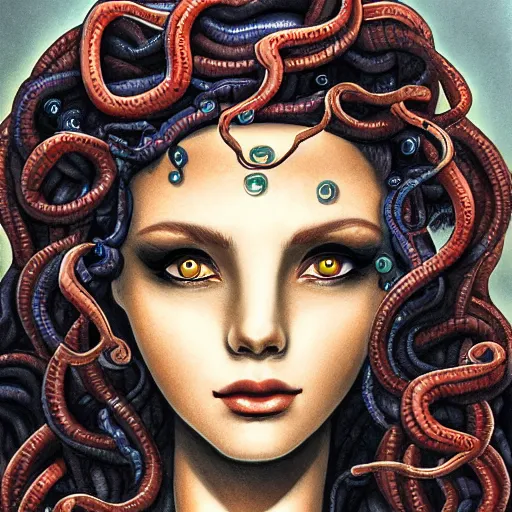 Image similar to medusa, beautiful girl by Sam Yang