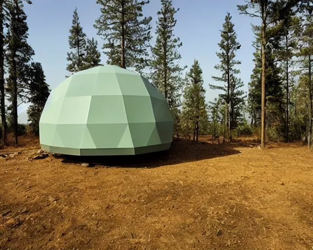 Image similar to modular dome house. there is paradise in heaven. smoky ambience. slight green glow in the very far distance.