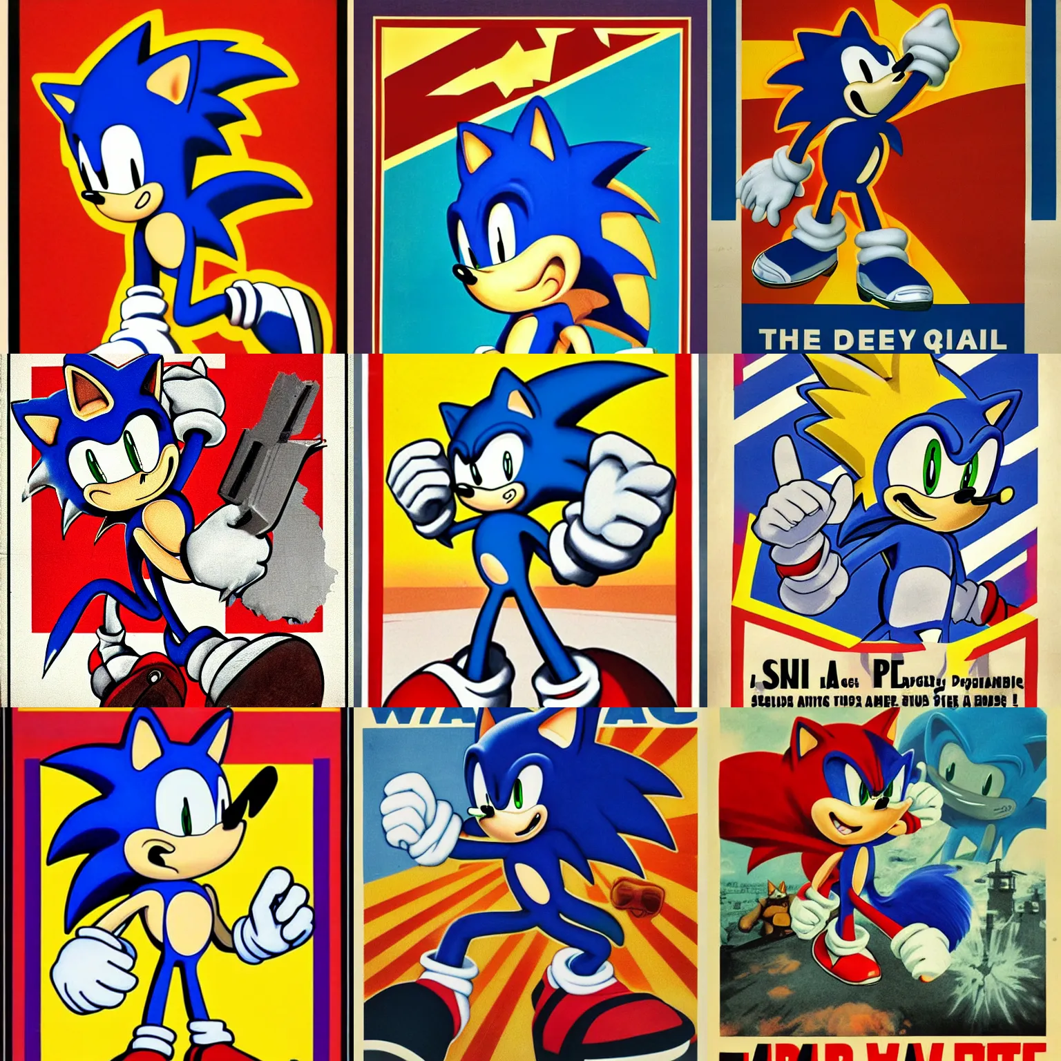 Prompt: Sonic the Hedgehog WW2 propaganda poster, 1945, highly detailed