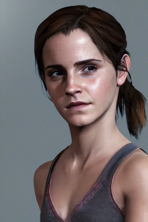 Image similar to Emma Watson in Uncharted 4. 3D Render