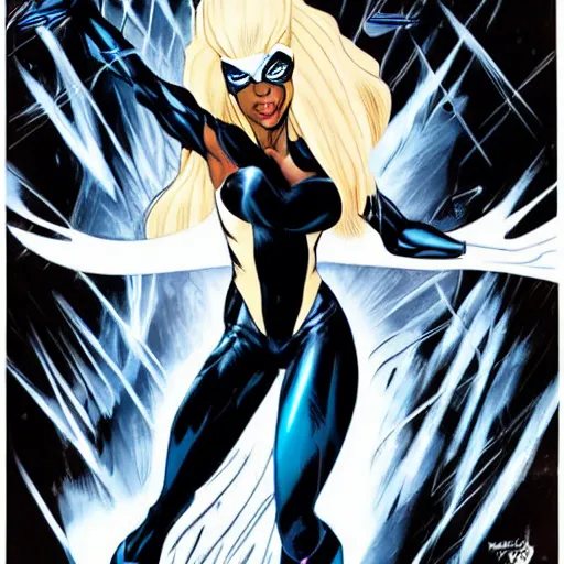 Image similar to aaliyah as storm from the x - men, vector image, comic books style, very detailed, by jim lee, by jae lee, by todd mcfarlane, by rob liefeld
