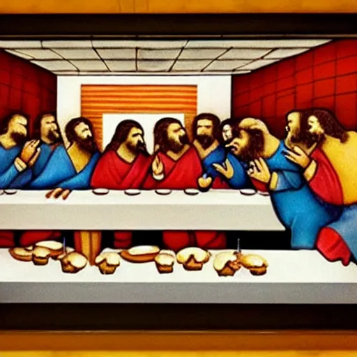 Image similar to the last supper at mcdonalds