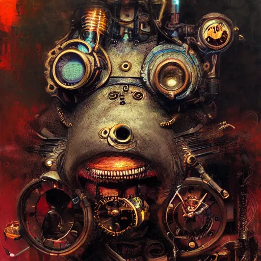 Image similar to steampunk rat, acid, 303, psychedelic, by ruan jia