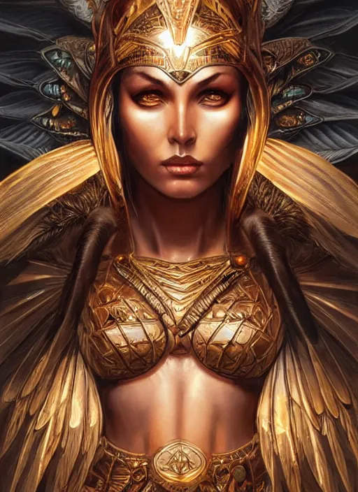 Image similar to a highly detailed symmetrical painting of a female amazon warrior with piercing beautiful eyes, dark tomb setting, dynamic lighting, ambient lighting, deviantart, art by artgerm and karol bak and mark brooks