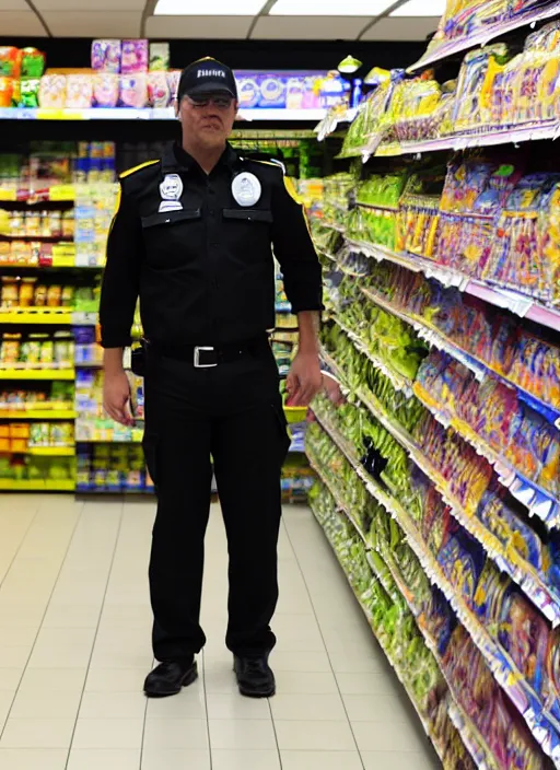 Prompt: a security guard at a supermarket