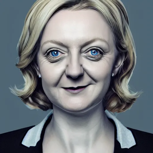 Prompt: A high-quality photo of Liz Truss as a lizard person, slit pupils, scales, human-animal hybrid, trending on artstation, hyperrealistic