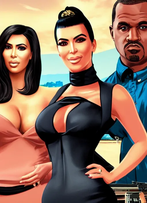Image similar to game still of kim kardashian in a gta loading screen.