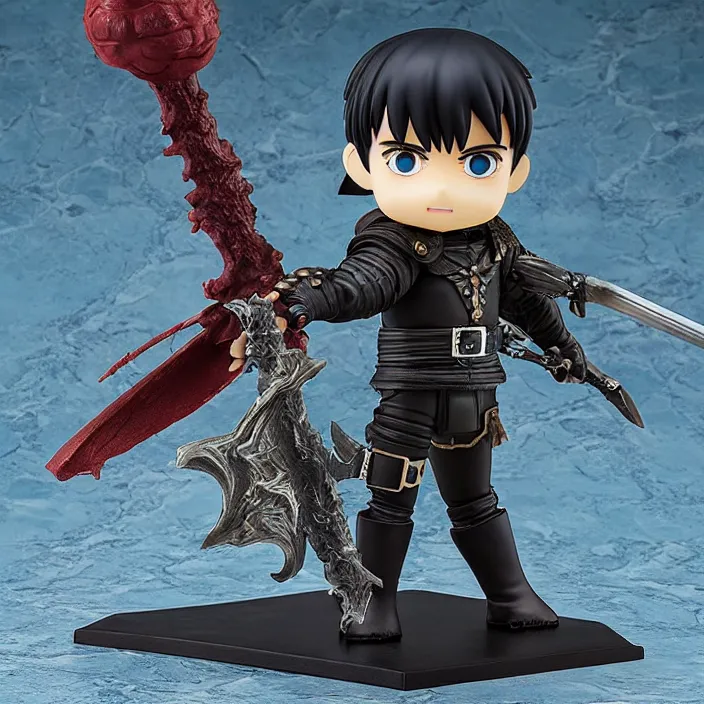 Image similar to Guts from Berserk, An anime Nendoroid of Guts from Berserk, gritty look, holding huge black sword slab of steel, figurine, detailed product photo