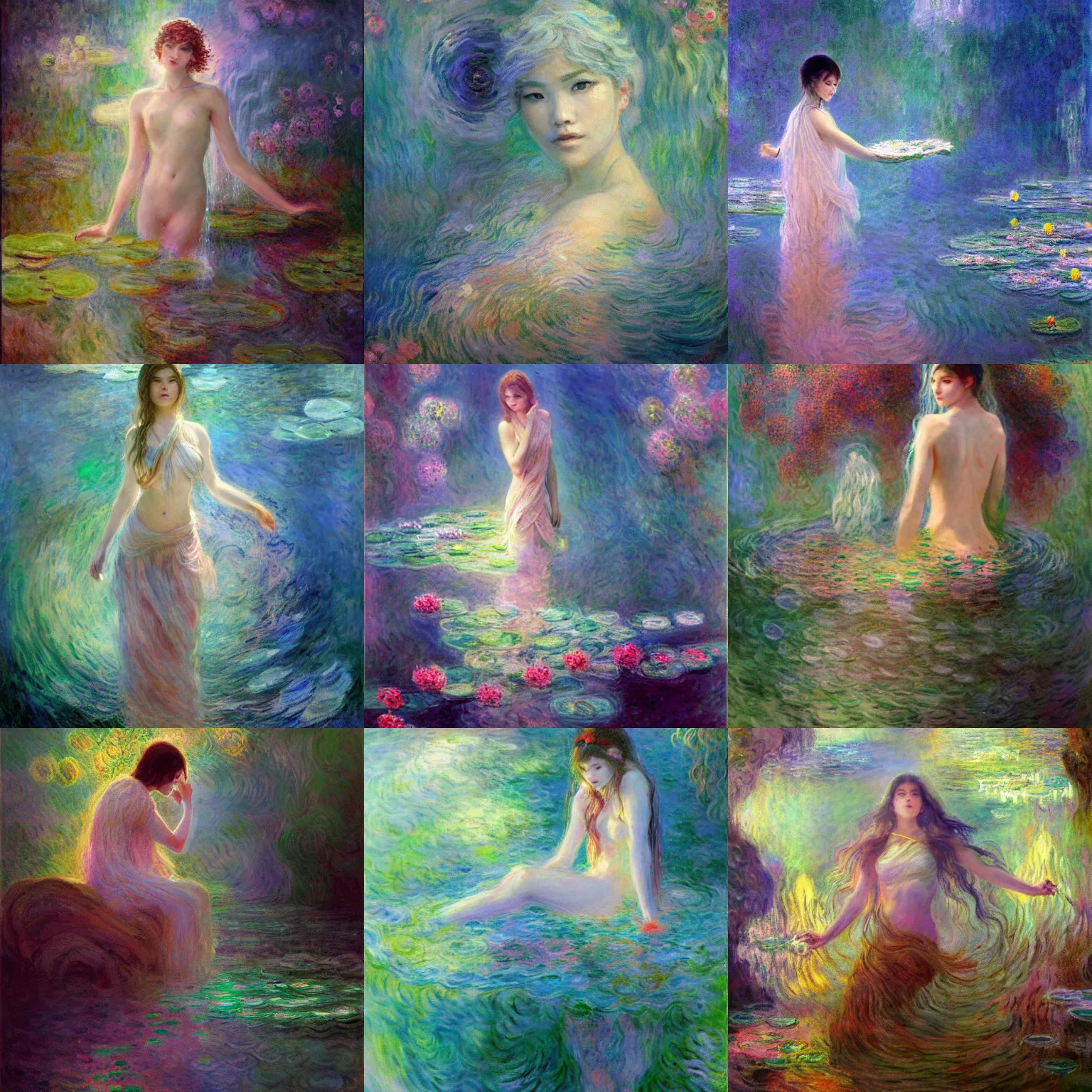 Prompt: ! dream the oracle of waters by ross tran and claude monet, oil on canvas