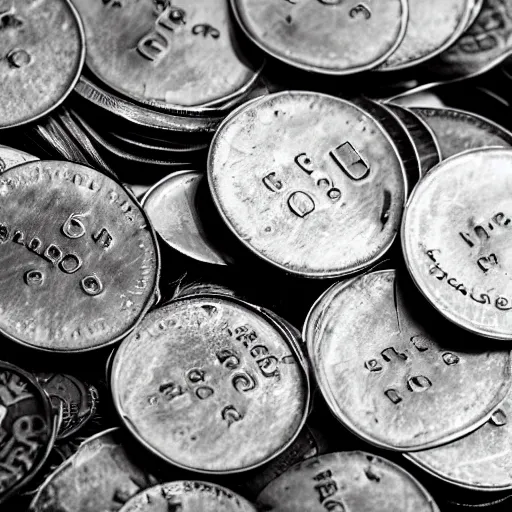 Prompt: a pile of coins on the bottom of the ocean, 50mm