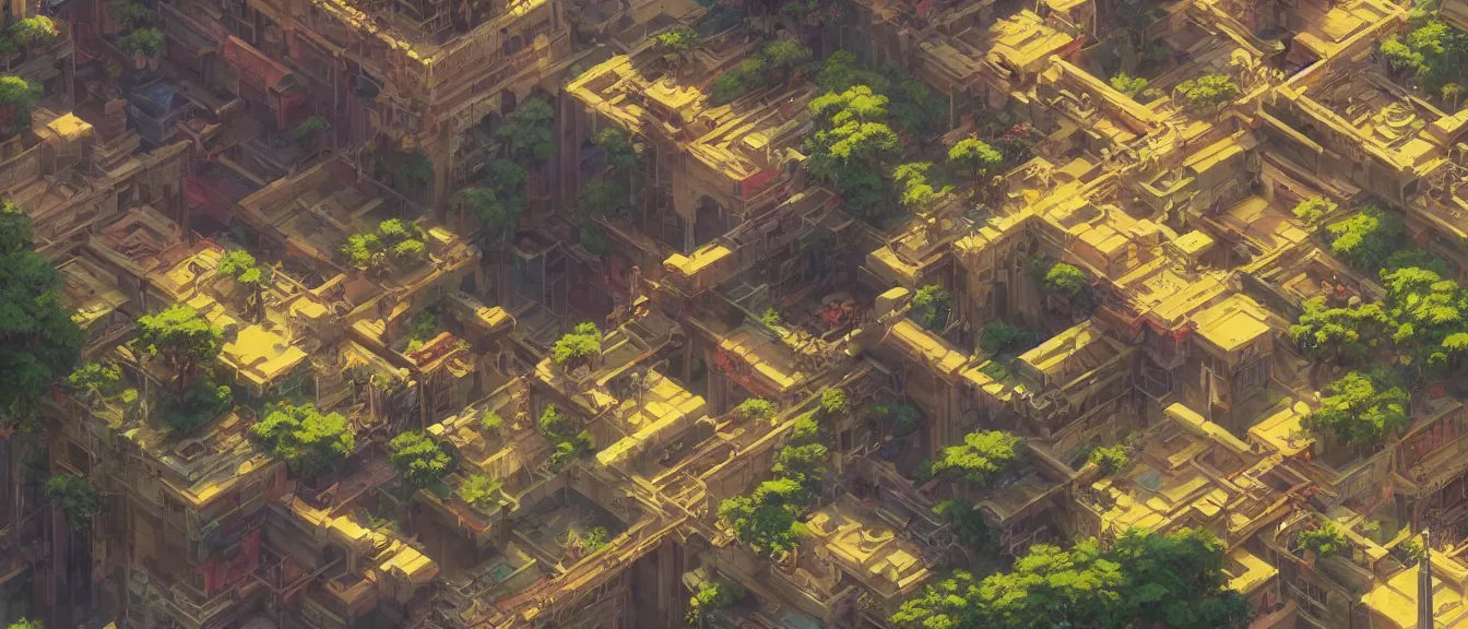 Image similar to isometric kowloon, unreal engine, fantasy art by greg, loish, rhads, ferdinand knab, makoto shinkai, lois van baarle, ilya kuvshinov, rossdraws, tom bagshaw, global illumination, radiant light, highly detailed intricate environment, isometric, onstudio ghibli, octane render, 8 k