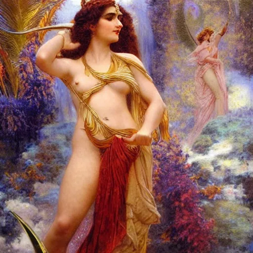 Image similar to detailed potraitof hidu goddes kali as greek god, girl graceful,, painting by gaston bussiere, craig mullins, j. c. leyendecker, lights, art by ernst haeckel, john william godward, hammershøi,,